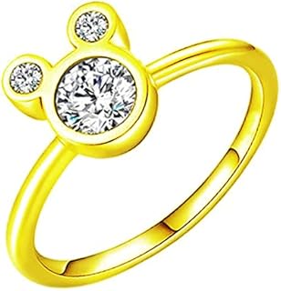 S925 Silver Plated Cubic Zirconia Mickey Mouse Engagement Ring with Adjustable Design for Women and Girls