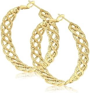 10K Gold Matte Plated Chunky Hoop Earrings for Women - Elegant Design Hypoallergenic - Mesh Band Shaped Hoop Earring - Gifts for Moms Girlfriends