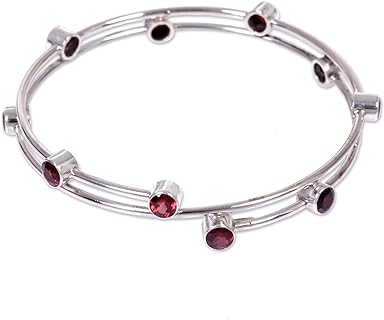 NOVICA Handmade Garnet Bangle Bracelet .925 Sterling Silver Indonesia Red Aurora Birthstone [bracelet 7.5 in Inner Circ. 6 mm W] 'Orchid Twist in Red'
