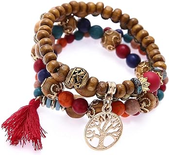 Bohemian Tassel Stretch Beaded Bracelet for Women Girls Crystal Strand Bangle Charm Multilayer Stackable Bracelet
