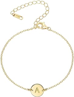 18K Gold Plated Stainless Steel Initial Bracelet Personalized Letter Charm Bracelet Small Dainty Disc Monogram Name Bracelet for Women