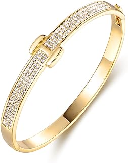 Barzel 18K Gold Plated Crystal Belt Bangle for Women (Gold)