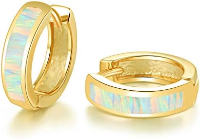 CiNily Huggie Earrings Opal Hinged Hoop Earrings Gold Plated Hypoallergenic Small Hoop Earrings for Women Teen Girls Men Sensitive Ears