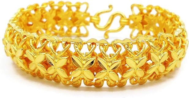 Flower Lai Thai Gold Plated Bangle 22k 24k Thai Baht Yellow Gold Filled Jewelry Bracelet 7 inch For Women