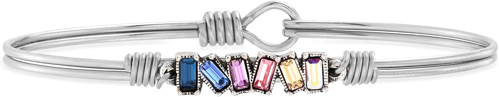 Women's Silver Tone Mini Hudson Bangle Bracelet with S Hook Clasp and Baguette Design by Luca + Danni, USA Made