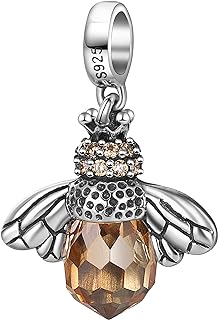 Queen Bee Charms Pendant 925 Sterling Silver Faceted Orange Crystal Bee Charm for European Bracelet Necklace