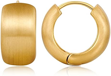 FAMARINE Chunky Gold Hoop Earrings, 10MM Hoops Huggie Earrings, Brashed Gold Plated
