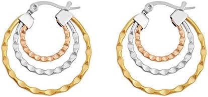 Edforce Stainless Steel Triple-round Wave Hoop Earrings for Women Girls 28mm