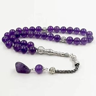 Tasbih 7A Natural Amethyst Muslim Women Prayer Beads Islamic Misbaha Arabic Fashion Gift for eid Turkish Jewelry Accessories (10mm x 33 Beads)