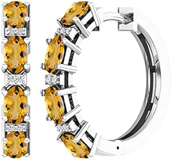 Dazzlingrock Collection 5X3 MM Each Oval Gemstone & Round White Diamond Ladies Huggies Hoop Earrings, Sterling Silver