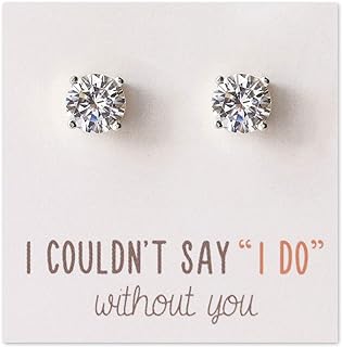A+O Bridesmaid Gift Stud Earrings- 7 MM Cubic Zirconia in Silver