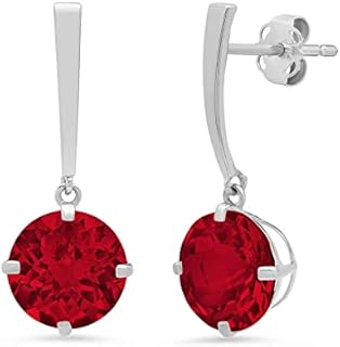 14k White or Yellow Gold Solitaire Gemstone Round Drop Dangle Earrings for Women 8mm Birthstone with Push Backs by MAX + STONE
