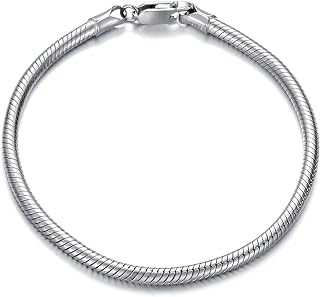 KXJ Solid 925 Sterling Silver Italian Snake Chain Bracelet 2mm/3mm Round Snake Bracelet Anklet for Men Women Charm Bracelet Jewelry Gifts for Dad Boys Boyfriend Birthday Valentines Day Anniversary Graduation, 6.5/7/8/9 inch,Made in Italy