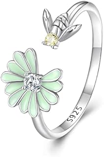 Adjustable 925 Sterling Silver Stackable Rings with Cubic Zirconia - Featuring Creative Mermaid Tail, Daisy Bee, Flower, Butterfly Designs for Women and Girls