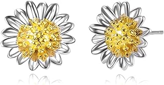 925 Sterling Silver Sunflower Earrings Crystal Stud You are My Sunshine Two Tone Jewelry Gifts for Women Mom