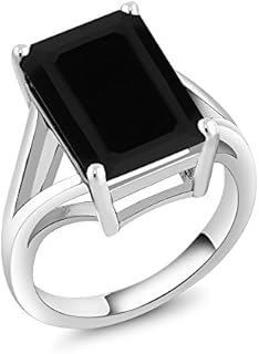 Elegant Sterling Silver 925 Black Onyx Engagement Ring - Solitaire Style - Suitable for Women - Emerald Cut Design - Sizes 5 to 9 Available