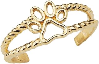 Fine 10k Yellow Gold Dog Paw Print Double Rope Toe Ring