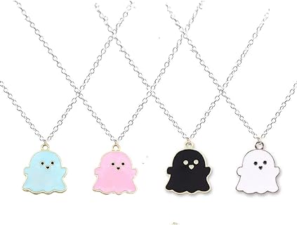 4Pcs Ghost Pendant BFF Necklaces for Women Girl Men Best Friend Lovely Ghost Enamel Charm Chokers Gift Couple Memorial Necklace Jewelry Gifts Costume Halloween