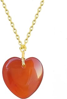Women's Handmade Carnelian Heart Pendant Necklace with Lobster Clasp, Cable Chain - Protective Healing Stone Necklace