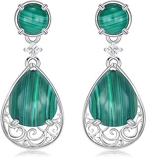 Women's 925 Sterling Silver Malachite Dangle Earrings with Push Back