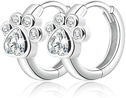 Women's 925 Sterling Silver Cubic Zirconia Small Hoop Earrings with Clutchless Back Finding and Cat Paw Design