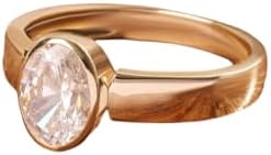 14K Gold Plated, Low-Profile Moissanite Oval Engagement Ring, Sterling Silver Band, Size 7, Perfect Anniversary Promise or Wedding Gift