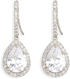 Cubic Zirconia Teardrop Earrings with French Wire Back - Sparkling Drop Design Crystal Earrings
