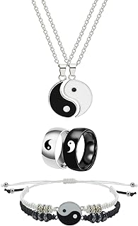 Lobster Clasp Yin Yang Bead Bracelet with Copper Chain for Boyfriend or Girlfriend - 6 Piece Set in Unique Tai Chi Design