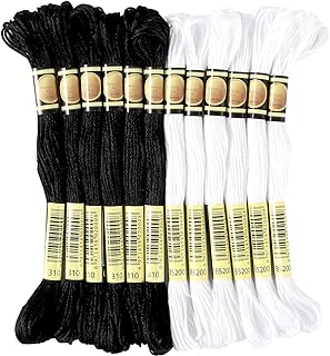 12 Skeins Professional Embroidery Floss, Black and White Embroidery Threads, 8m Embroidery Thread Set for Cross Stitch, Bracelet Friendship and Craft Floss
