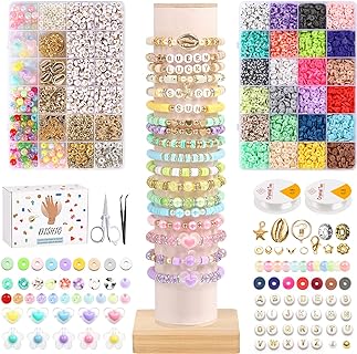 Bracelet Making Clay Beads Kit DISHIO Girls Jewelry Making Kit 2Boxes 24-Color 6000Pcs Polymer Flat Beads Kit for Jewelry&Bracelet Maker Kit with Letter Crystal Beads for Teen Girls Kids Birthday Gift