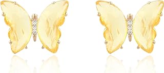 YOQUCOL Butterfly Shape Crystal Gold Stud Earrings for Women Girls