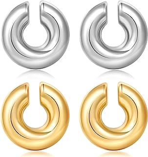 Chunky Ear Cuff Earrings for Women Non Piercing Ear Clip Earrings 14K Gold Ear Cuff and Silver Ear Cuffs Set