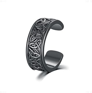 Unisex Black 925 Sterling Silver Celtic Ear Cuffs - Cuff-Style Viking Earrings for Men and Women