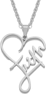 Jude Jewelers Stainless Steel Heart Shaped Word Faith Cross Religious Pendant Necklace
