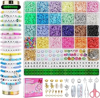 Creative Polymer Clay Bead Bracelet Set by LZOUOWO - 6100 pieces in 24 colors with Activity Kit & Jewelry Design Tools - Ideal Gift for Adults & Girls, features Letter Beads & Charming Face Beads.