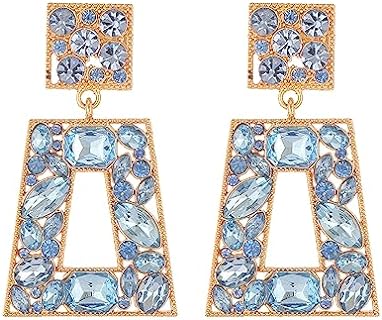 Rhinestone Rectangle Statement Earrings Colorful Crystal Geometric Drop Dangle Earrings for Women Prom Party