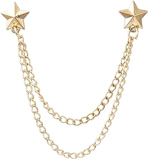 Pin Clasp Lion Brooch with Double Star Design and Chain Tassel for Men and Women - Versatile Metal Accessory for Stylish Elegance