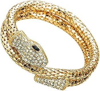 Punk Hip Hop Popular Crystal Curved Stretch Snake Bracelet Adjustable Intertwine Gothic Cool Rhinestone Animal Cuff Bangle Bracelet for Women Ladies Wristband Jewelry Accessories