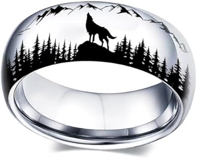 Jude Jewelers 8mm Stainless Steel Wolf Forest Hunting Camping Outdoor Biker Band Ring
