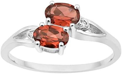 0.90 Ctw Oval Shape Birthstone Gemstone 925 Sterling Silver Dual Stone Stackable Women Ring