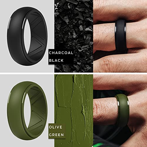 ThunderFit Men's Silicone Wedding Ring, Step Edge, with Breathable Grooves - 8.7mm Wide, 2.5mm Thick