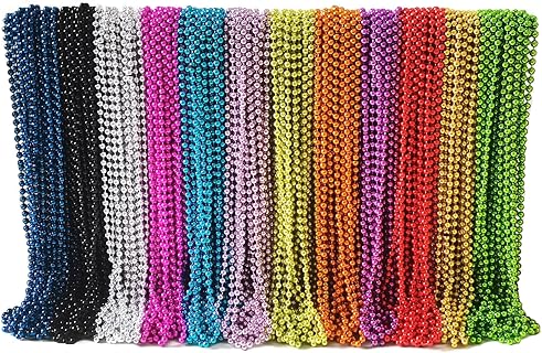 144 or 300 Pcs Mardi Gras Beaded Necklaces In 12 Colors,31.5 Inch 7mm Mardi Gras Necklaces For Mardi Gras Festival Decoration, Parade, Costume Party