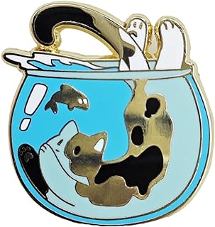 Pin-Clasp Fish Bowl Enamel Brooch with Whimsical Cat Design, Ideal Lapel Pins for Cat Lovers, Durable Zinc Alloy Made