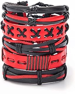Double Safety Clasp Red Braided Bracelet with Rope Chain and Crystal Gems - Vintage Gothic Punk Design for Stylish Men