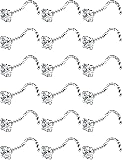 18G 20G 22G Nose Rings Studs With Cubic Zirconia 316L Surgical Steel Straight Screw L Shaped Nose Studs Piercing Jewelry for Women Men Girl CZ 1.5mm 2mm 2.5mm 3mm 20Pcs