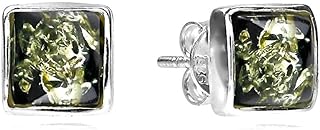 Stylish Ian and Valeri Amber Green Stud Earrings in Sterling Silver with Push-Back