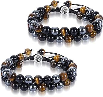 Adjustable Tiger Eye Bead Bracelet with Slide Clasp - Stress-Relieving Yoga Accessory for Men and Women - Versatile Design with Bead and Braided Chain