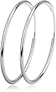 Silver Hoop Earrings Sterling Silver Circle Endless Big Earrings Hoops Jewelry,Fashion Gold Hoop Earring for Women Girls,Daimeter 20,30,40,50,60,70,80mm