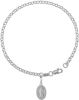 Sterling Silver Virgin Mary Bracelet for Women Dangling Oval 15mm Miraculous Medal Italy 7-8 inch