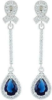 French Wire Clasp White Sapphire Teardrop Earrings, Dangle Design, Gold Plated for Women, Pear-cut Simulated Blue Sapphire